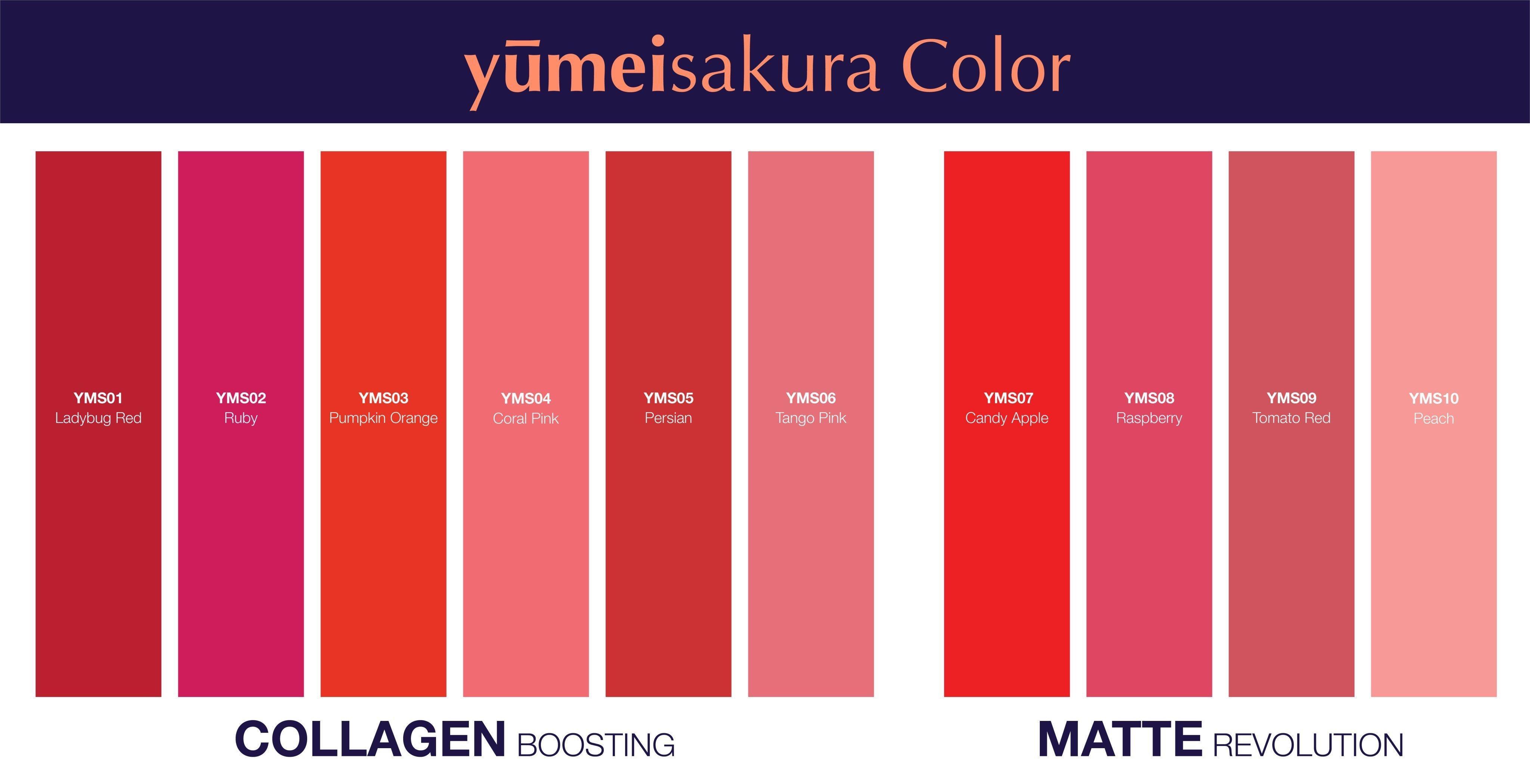 Bảng gồm 10 màu son YumeiSakura vô cùng trendy. (Nguồn: Internet)