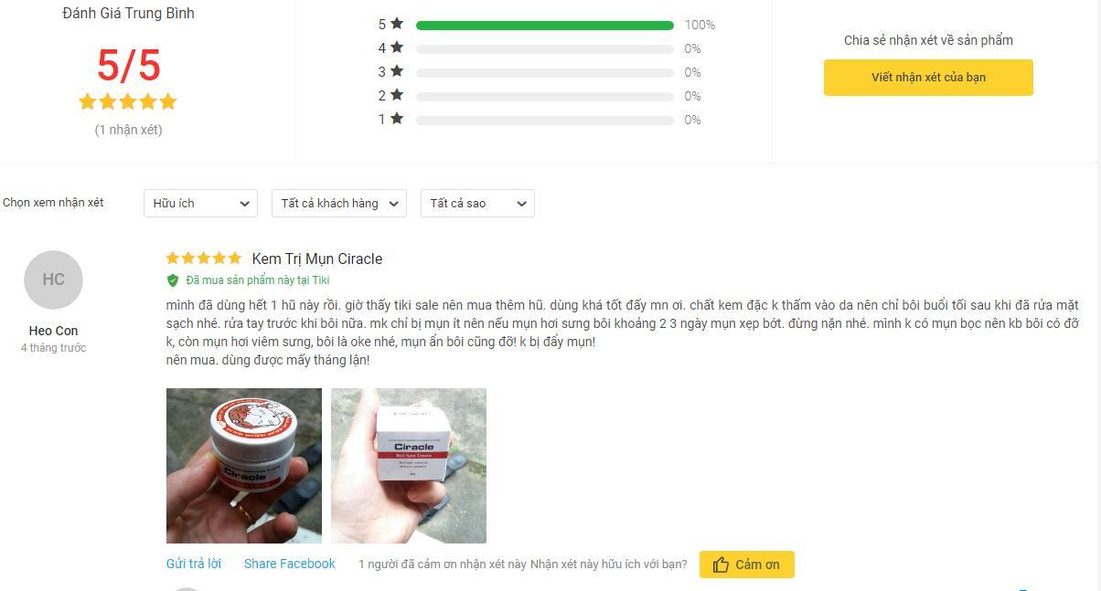 Đánh giá của khách hàng từng sử dụng sản phẩm trên trang Tiki (nguồn ảnh: BlogAnChoi).