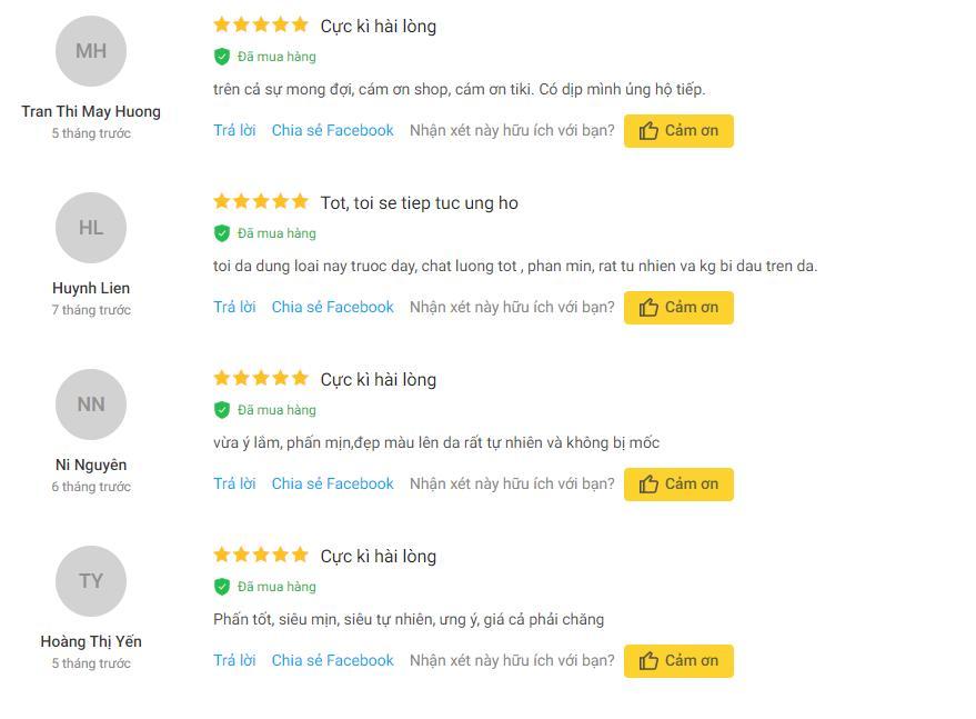 Những ý kiến đánh giá của khách hàng cực hài lòng về sản phẩm trên trang Tiki (ảnh: BlogAnChoi).